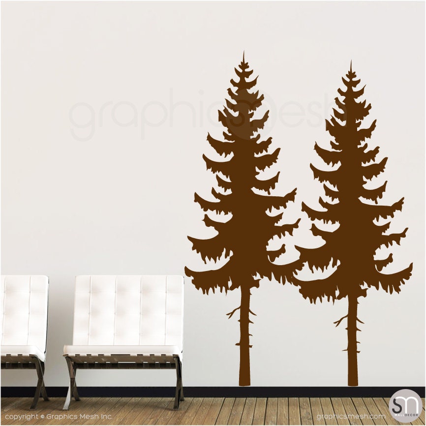 Wall decals TWO PINE TREES Large vinyl art interior decor