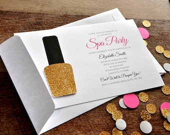 Spa Party Invitations and Envelopes. We Print, Cut, Glue and Ship to You in 2-3 Business Days. Spa Party Invite.