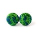 Tiny green blue earrings - blue button earrings - green fabric studs swirls indigo small