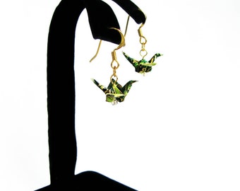 Tiny Origami Crane Earrings Forest Green 3/4"
