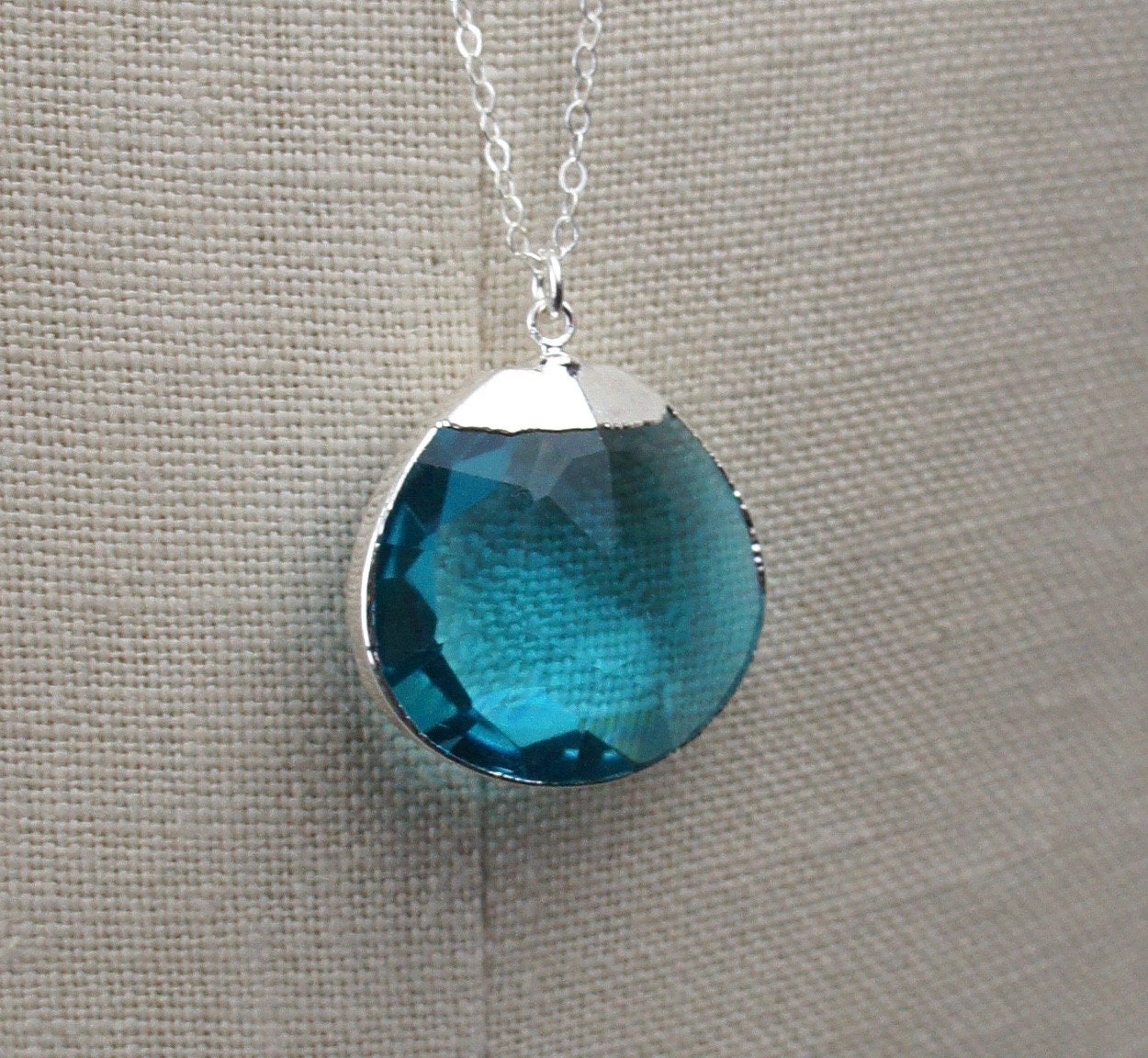 Blue Topaz Crystal Briolette Pendant Handmade Silver