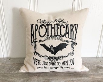 Halloween Pillow Cover Sleepy Hollow Pillow Case Fall Pillow Autumn Pillow Rustic Farmhouse Decor Halloween Throw Pillow Halloween Bat