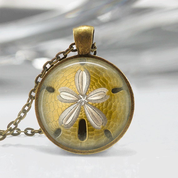 Glass Tile Necklace Sand Dollar Necklace Glass Tile Jewelry