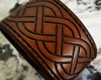 Leather CELTIC KNOT Cuff, Leather Wristband, Leather Cuff . Celtic, Connectivity, Twin Souls