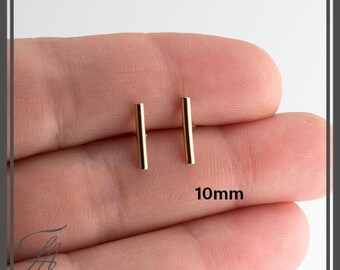 Gold Bar Earrings,Plain Round Bar Studs,Gold filled Studs,Handmade Studs,Bar Studs,Gold Stick,Everyday Earrings,Line Earrings,10mm