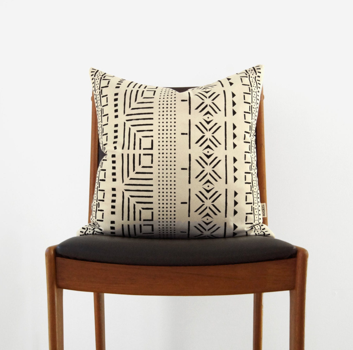 18x18 Mudcloth Pillow Cover Black and ecru African Mud Cloth