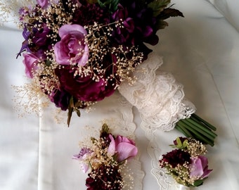 Silk Wedding Flowers Calla lilly bouquet Purple Brides Maid