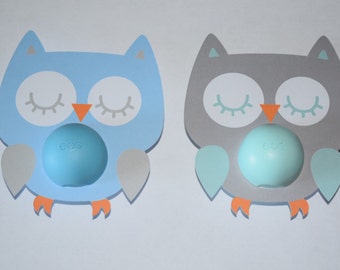 15 Owl Favor Cards with Cutout for Eos Lip Balm // Baby Shower Favor // Look Whoo's // Sleeping Owl // Birthday Favor // Chapstick