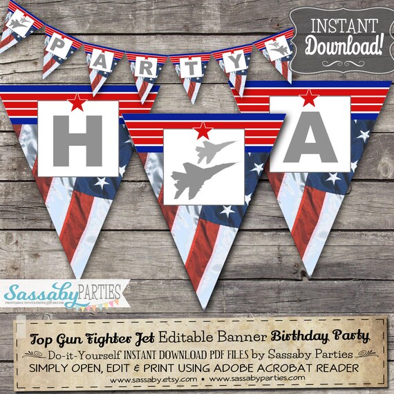 Top Gun Fighter Jet Party Banner INSTANT DOWNLOAD Editable