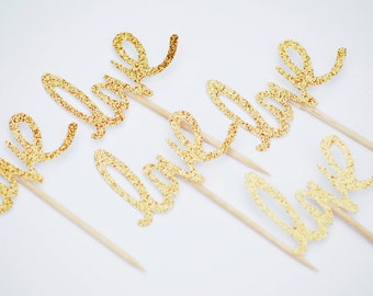 Gold Glitter Love Cupcake Toppers | Gold Wedding Cupcake Toppers
