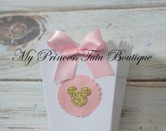 Minnie Pink & Gold Favor Boxes, Minnie Popcorn Boxes, Pink And Gold Minnie Mouse Birthday, Minnie Mouse Party Favors, Popcorn Boxes,