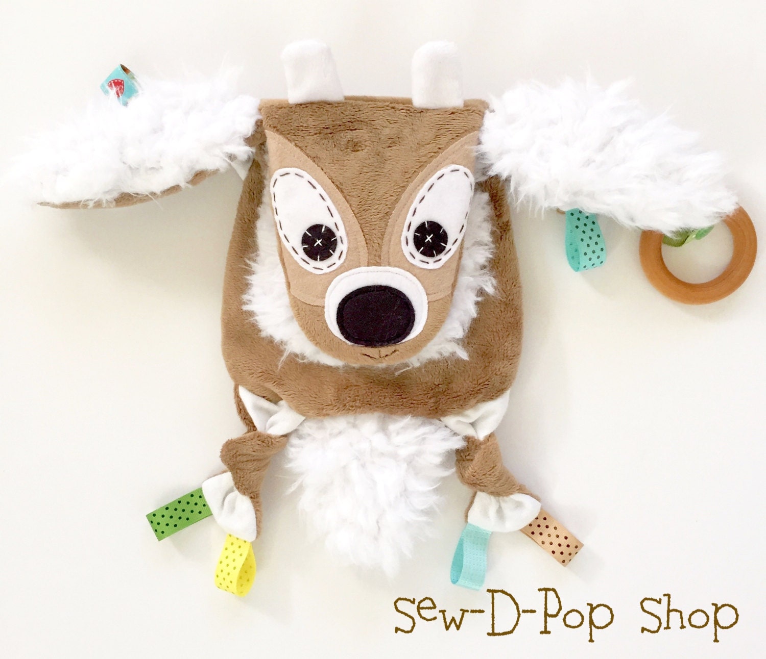 Mini Deer Baby Blanket Lovey Organic Teething Ring Binkie