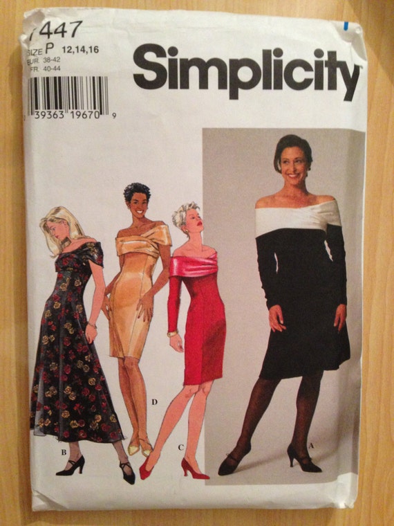 Simplicity 7447 Sewing Pattern Uncut 90s Misses and Miss Petite Dress Size 12-14-16