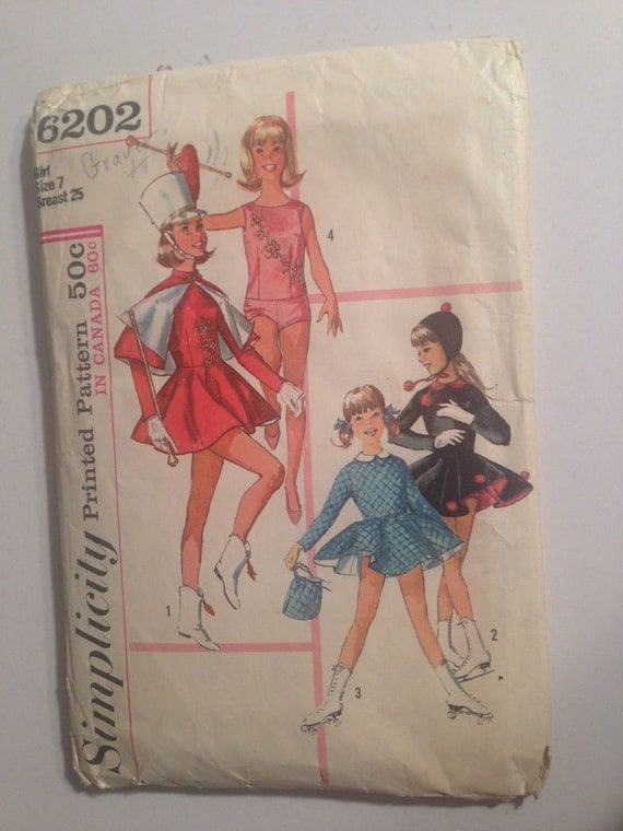 Simplicity Sewing Pattern 6202 60s Girls and Teens Twirler, Majorette and Skating Costume Size 7