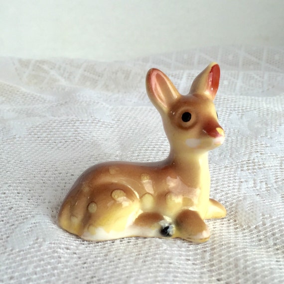 Miniature Vintage Ceramic Fawn Deer Figurine by vintagepoetic