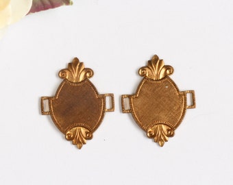Vintage Etruscan DECO Old Brass Ornate Pendant Connectors (2)