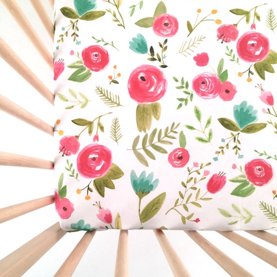 Crib Sheet Happy Floral. Fitted Crib Sheet. Baby Bedding. Crib