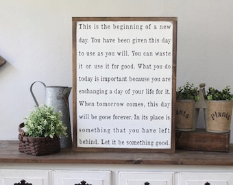 This Is The Beginning Of A New Day, Wood Sign, Wood Wall Art, Inspirational Sign, Framed Wall Art, Hand Painted Wood Sign, Rustic Wood Sign