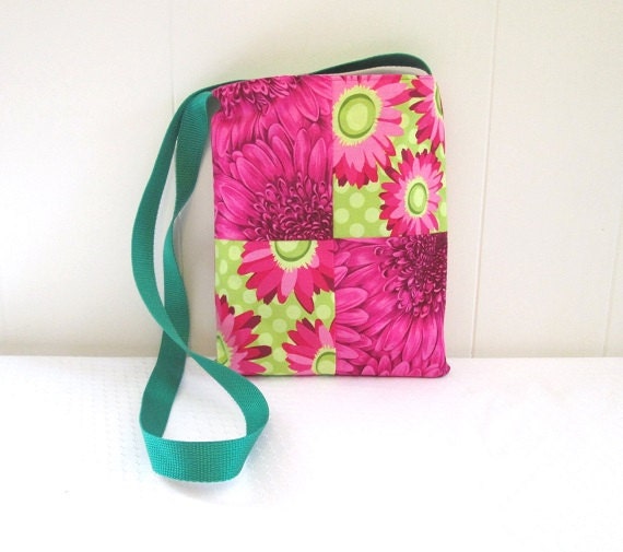 Small Cross Over Bag Pink Flower Fabric with Cell Phone Pocket