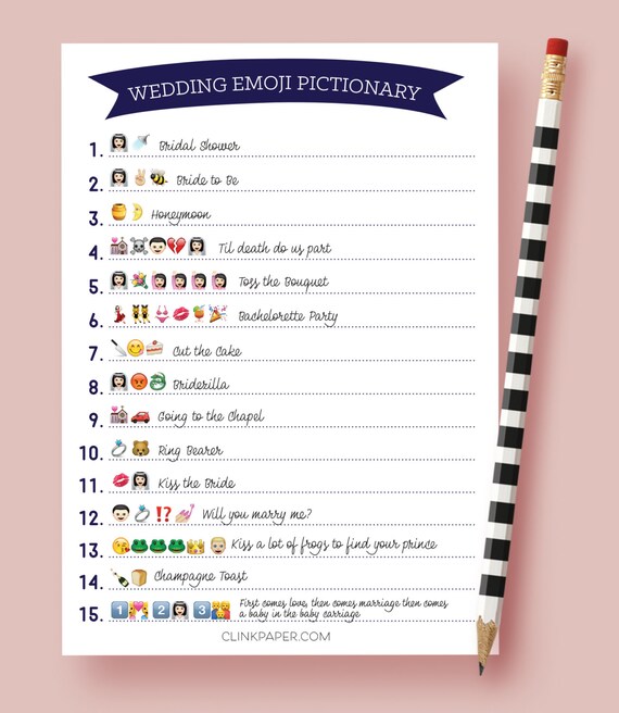 Wedding Emoji Pictionary Bridal Shower Game Instant by ClinkPaper