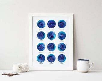 Zodiac Star Constellation, Horoscope, Watercolor, Watercolour, Modern, Print, Poster, Quote, Typography, Wall Home Decor, Tumblr, Pinterest