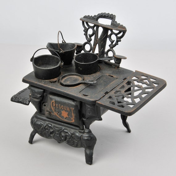 Cast Iron Stove Vintage Miniature Toy Crescent by RebornToAdorn