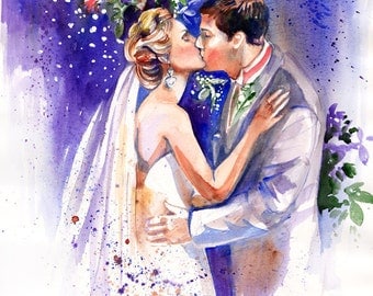 Wedding, 1st Anniversary, Personalized Gifts: Custom Portrait Watercolor Painting Reserved for Charles by Kristin Glaze van Lieshout