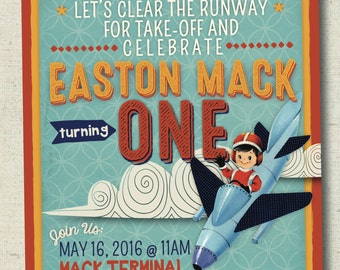 Vintage Airplane/Aviation Birthday Invitation - Digital, 5x7 HIGH-RES JPEG