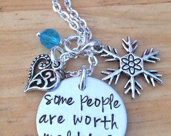 Frozen Olaf Inspired Some People Are Worth Melting For Princess Elsa Inspired Charm Necklace