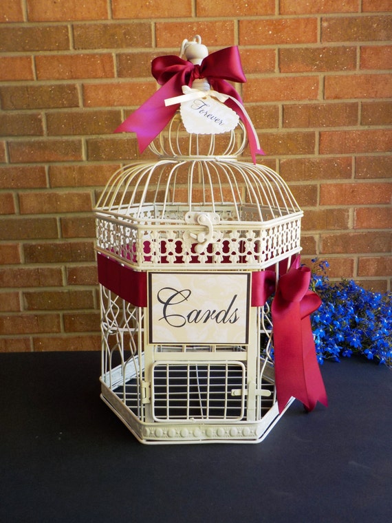 Items similar to Ivory Wedding Card Holder Bird Cage, Antique Cream
