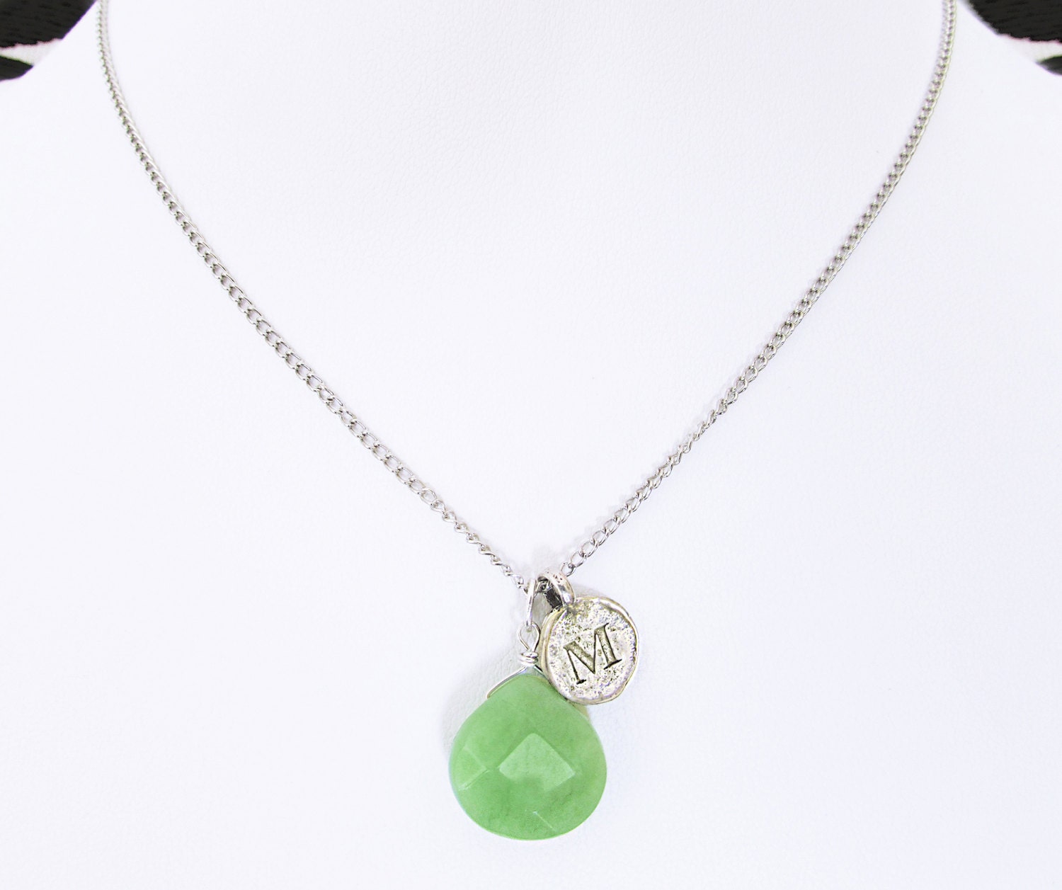 Letter M necklaces M initial jewelry with jade birthstone