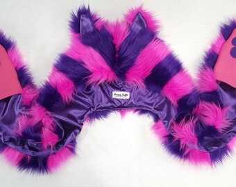 Pink and Purple Striped Cheshire Cat Scoodie Furry Spirit Hood. Festival Rave Hat Burning Man EDC Nocturnal Alice in Wonderland Cosplay