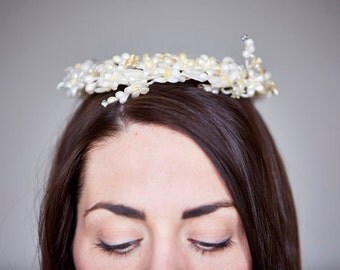 Vintage Genuine Art Deco Wax Orange Blossom Flowers & Diamante Tiara/Crown/Headdress - Bridal/Wedding - Gatsby/Downton Abbey - 1930's