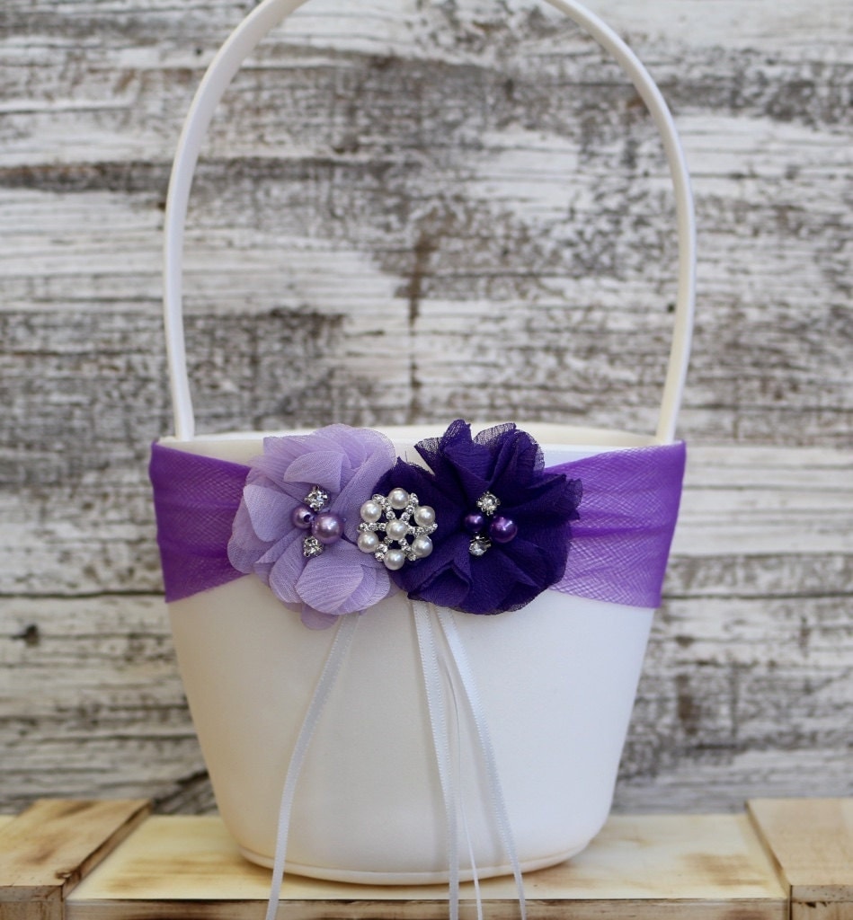 Purple and Lavender Flower Girl Basket Wedding Basket