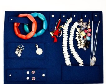 Navy blue travel jewelry bag, Jewelry organizer, best travel companion, jewelry holder storage, jewelry display, jewelry case, sapphire