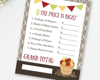 Apple Baby Shower The Price Is Right, Baby Shower Game, Bushel of Fun Theme, Fall Baby Shower, Gender Neutral Game, INSTANT DOWNLOAD, #F1