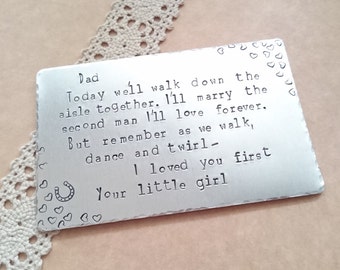 Father of the bride gift, Wedding day wallet insert, Thank you wedding gift, Walking down the isle, Walk with me hand stamped Gift for Dad