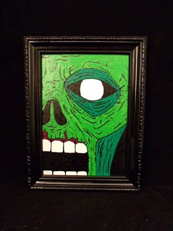 Original Acrylic Zombie Painting on 5x7 Canvas Panel with