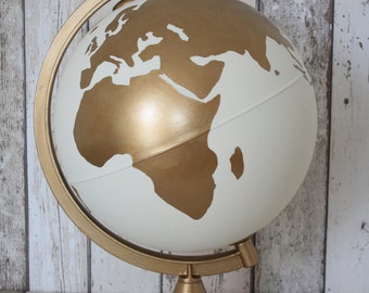 Hand Painted White and Gold Globe | 10" Diameter | Wedding Guestbook | Personalised Lettering | Home Decor | Custom Colours | Wanderlust
