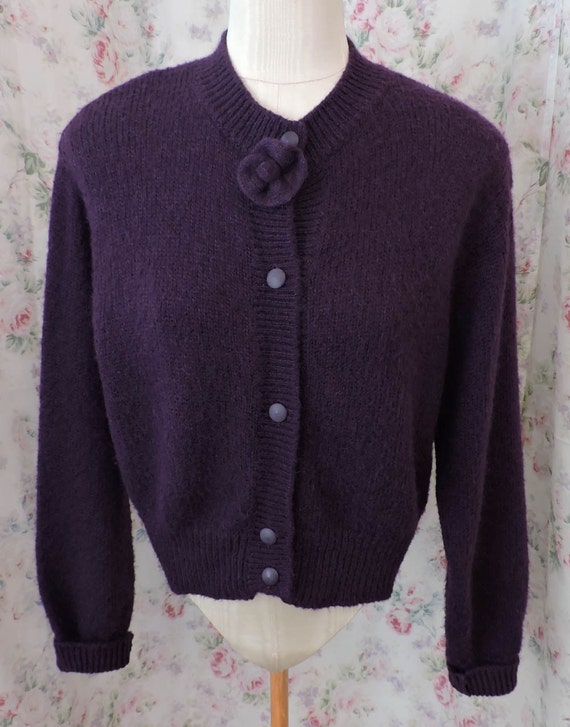 80s Benetton Cardigan Sweater  Purple Mohair Wool Jumper  United 