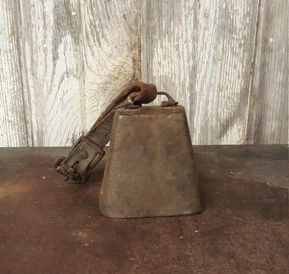 Vintage Brass Cow Bell With Original Old Leather Strap