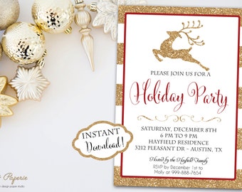 Items similar to Rustic Christmas invitation. Deer xmas invite ...