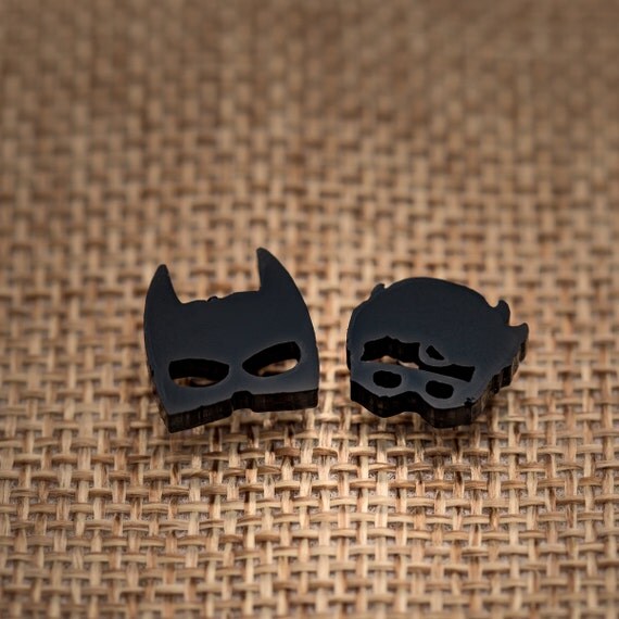 Superhero Earrings - Batman & Robin Acrylic Studs on Surgical Steel Posts.