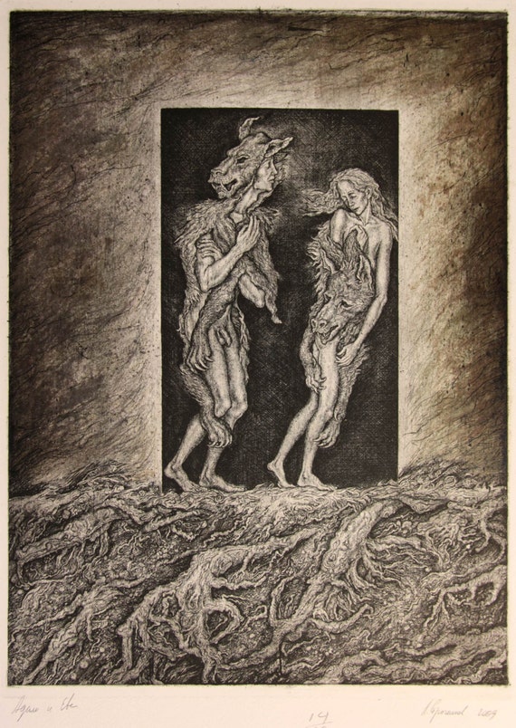 Items similar to Adam and Eve Original Etching by Leonid STROGANOV