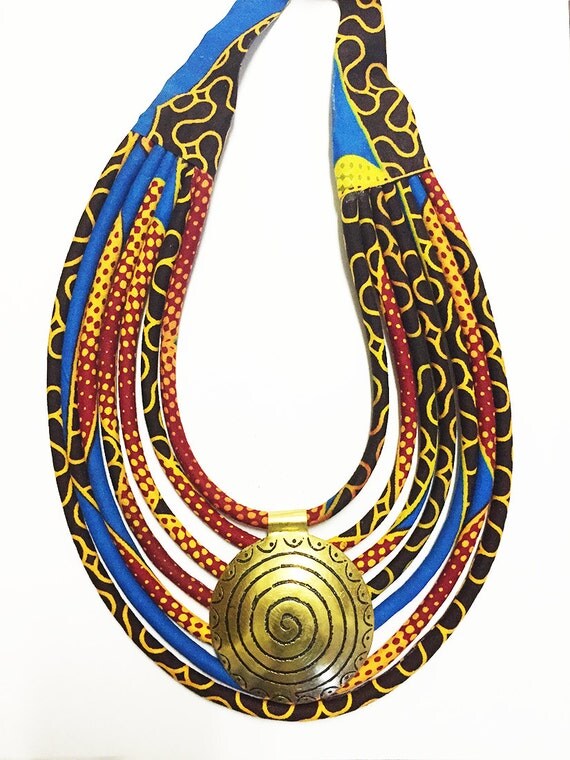 African Fabric Necklace African Jewelry Ankara by SunuAfrica