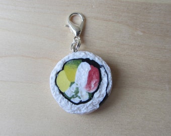 Tiny Sushi California Roll Charm, Clip on gift charm, Kawaii Humorous Food Charm, Humor Foodie Gift, Japanese Food Charm, Realistic Food