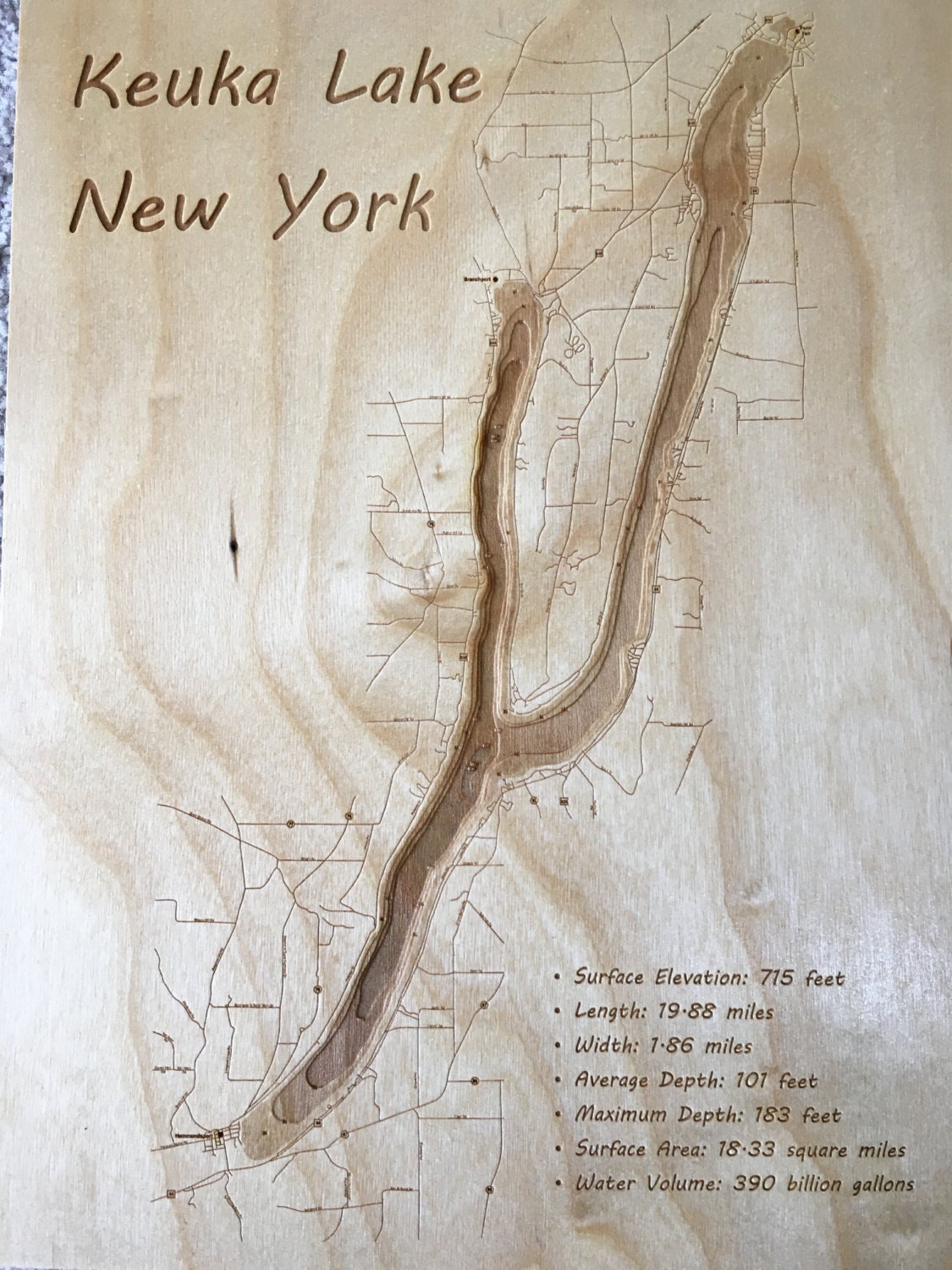 Keuka Lake Map with Depth Contours