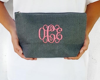 Monogram Makeup Bag | Personalized Cosmetic Jute Pouch