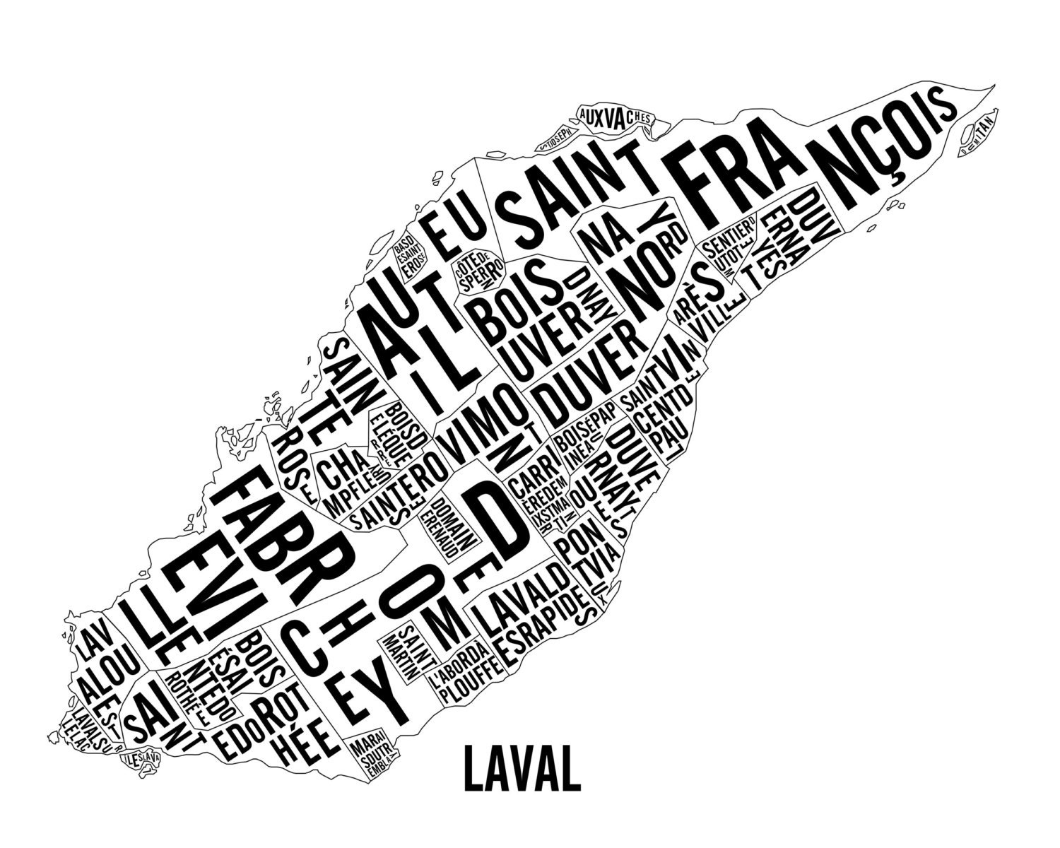 Laval Neighbourhoods City Map Poster Laval Art