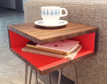 Case Modern Side Table, Nightstand, End Table, Mid Century, Hairpin Legs, Sofa Table, Corner Table, Square